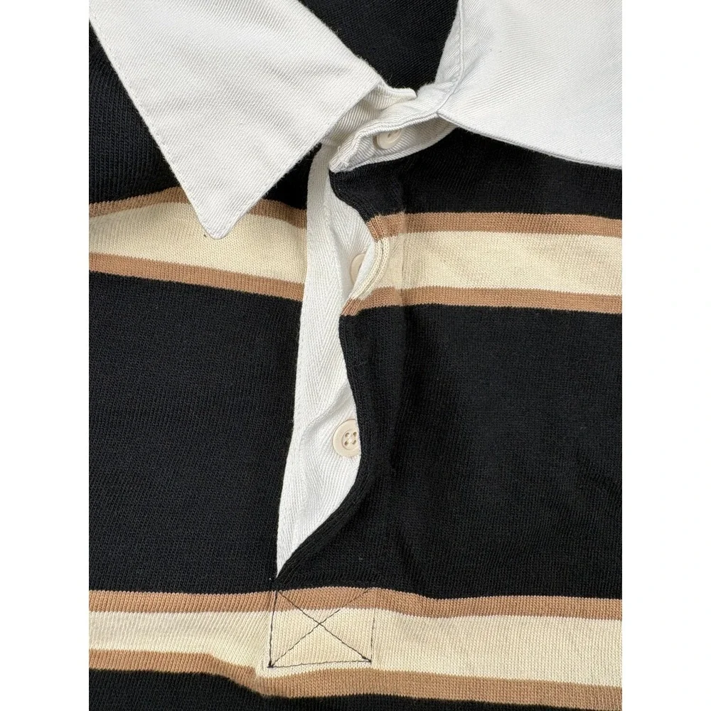 Banana Republic Mens L Rugby Shirt Black Tan Striped Long Sleeve 782343-00